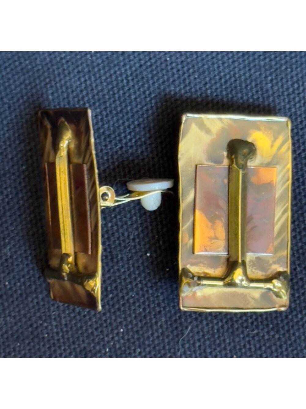 African Express Rectangular Gold-Tone & Marbled Clip-On Earrings Made In South A - Picture 4 of 10